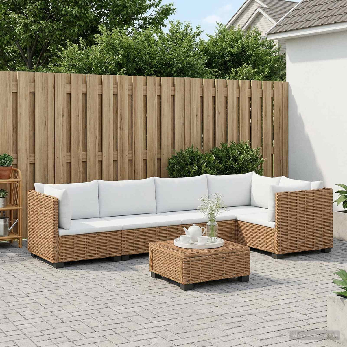 vidaXL 6 pcs Rattan Lounge Set with Cushions GENDT Natural Rattan 3