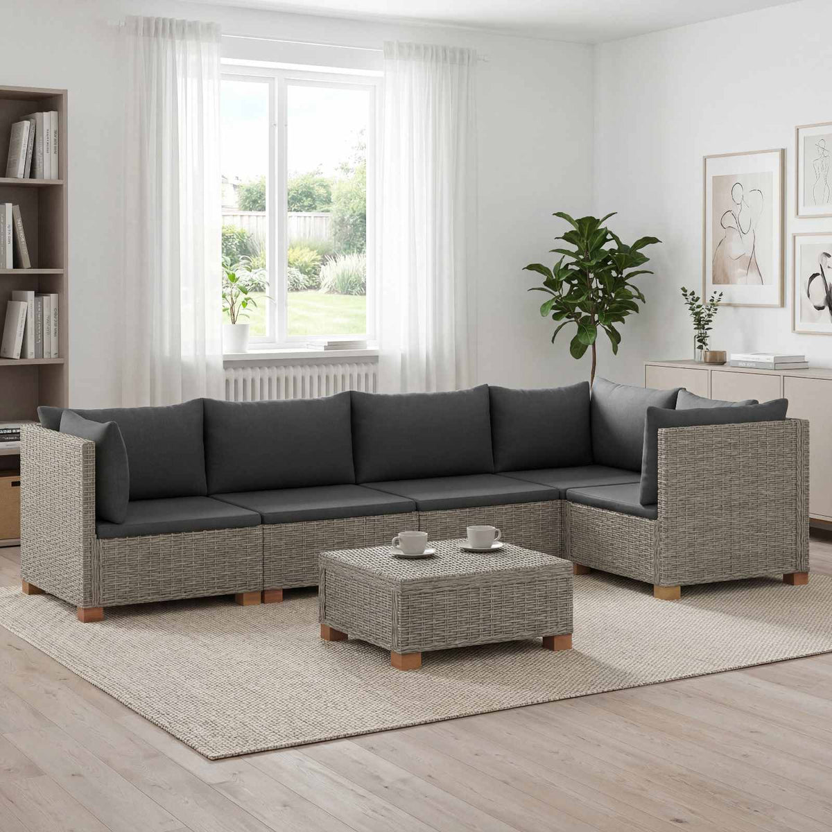 vidaXL 6 pcs Rattan Lounge Set with Cushions GENDT Natural Rattan 1
