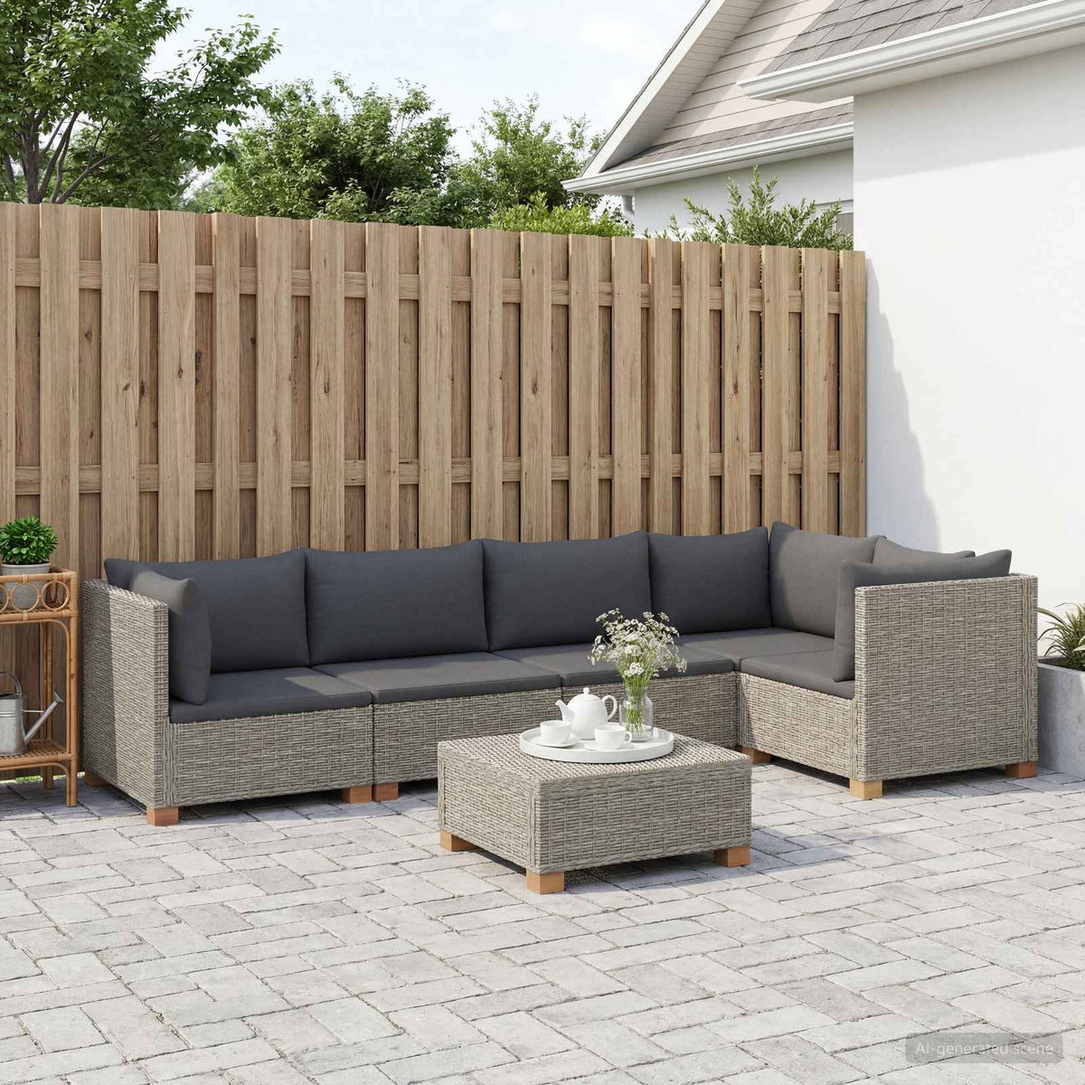vidaXL 6 pcs Rattan Lounge Set with Cushions GENDT Natural Rattan 3