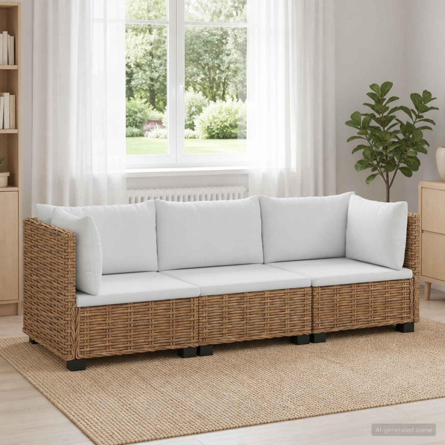 vidaXL 3 pcs Rattan Lounge Set with Cushions GENDT Natural Rattan 1