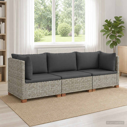 vidaXL 3 pcs Rattan Lounge Set with Cushions GENDT Natural Rattan 1