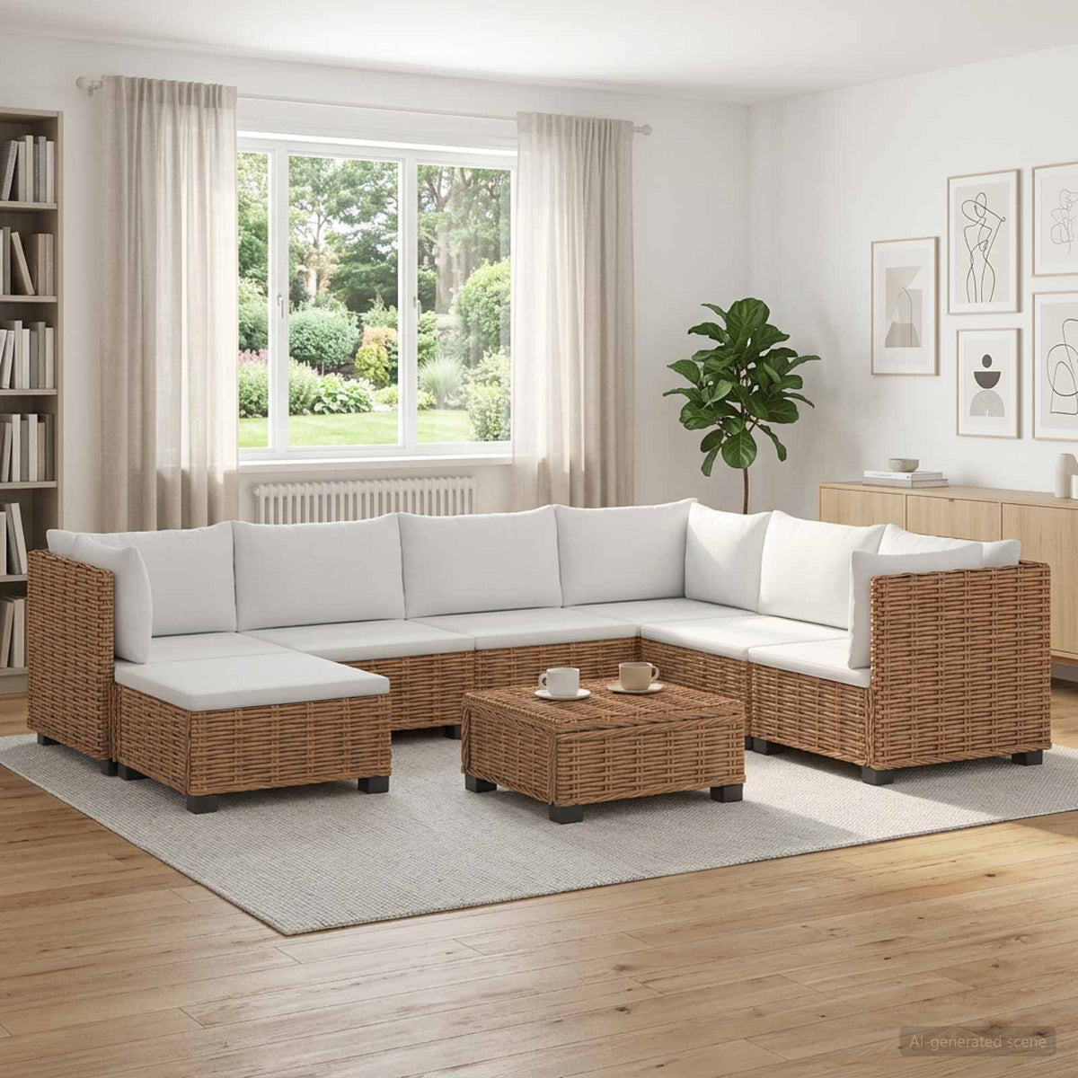 vidaXL 8 pcs Rattan Lounge Set with Cushions GENDT Natural Rattan 1