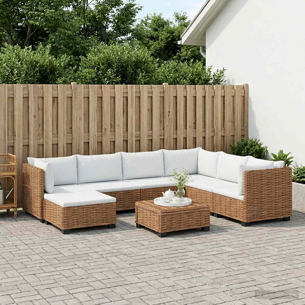 vidaXL 8 pcs Rattan Lounge Set with Cushions GENDT Natural Rattan 3