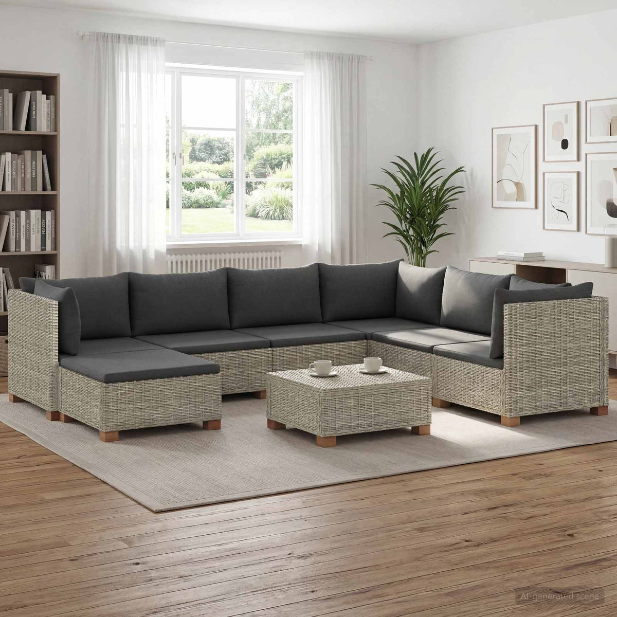 vidaXL 8 pcs Rattan Lounge Set with Cushions GENDT Natural Rattan 1