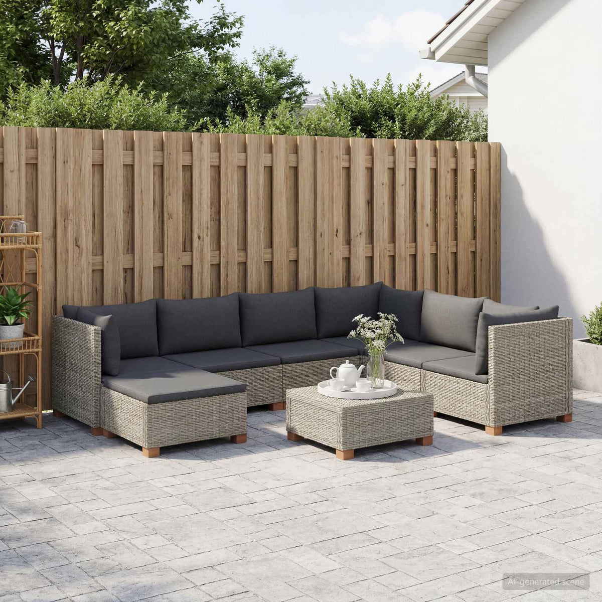 vidaXL 8 pcs Rattan Lounge Set with Cushions GENDT Natural Rattan 3