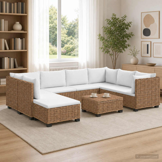 vidaXL 9 pcs Rattan Lounge Set with Cushions GENDT Natural Rattan 1