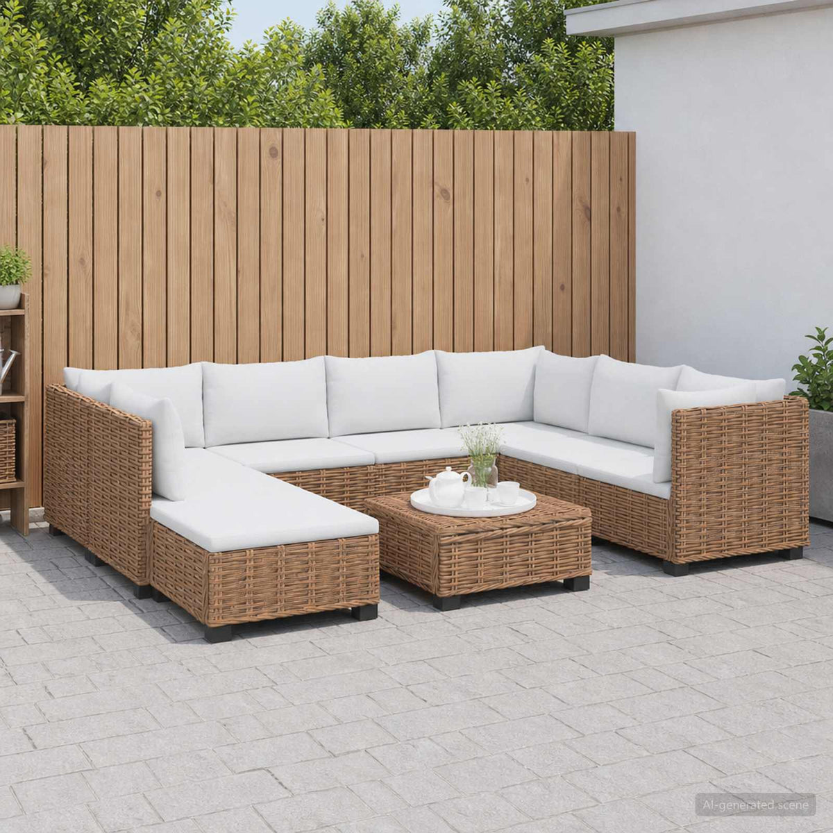 vidaXL 9 pcs Rattan Lounge Set with Cushions GENDT Natural Rattan 3