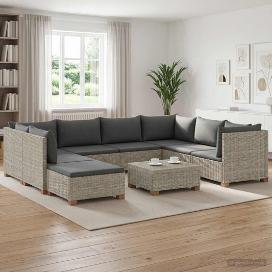 vidaXL 9 pcs Rattan Lounge Set with Cushions GENDT Natural Rattan 1