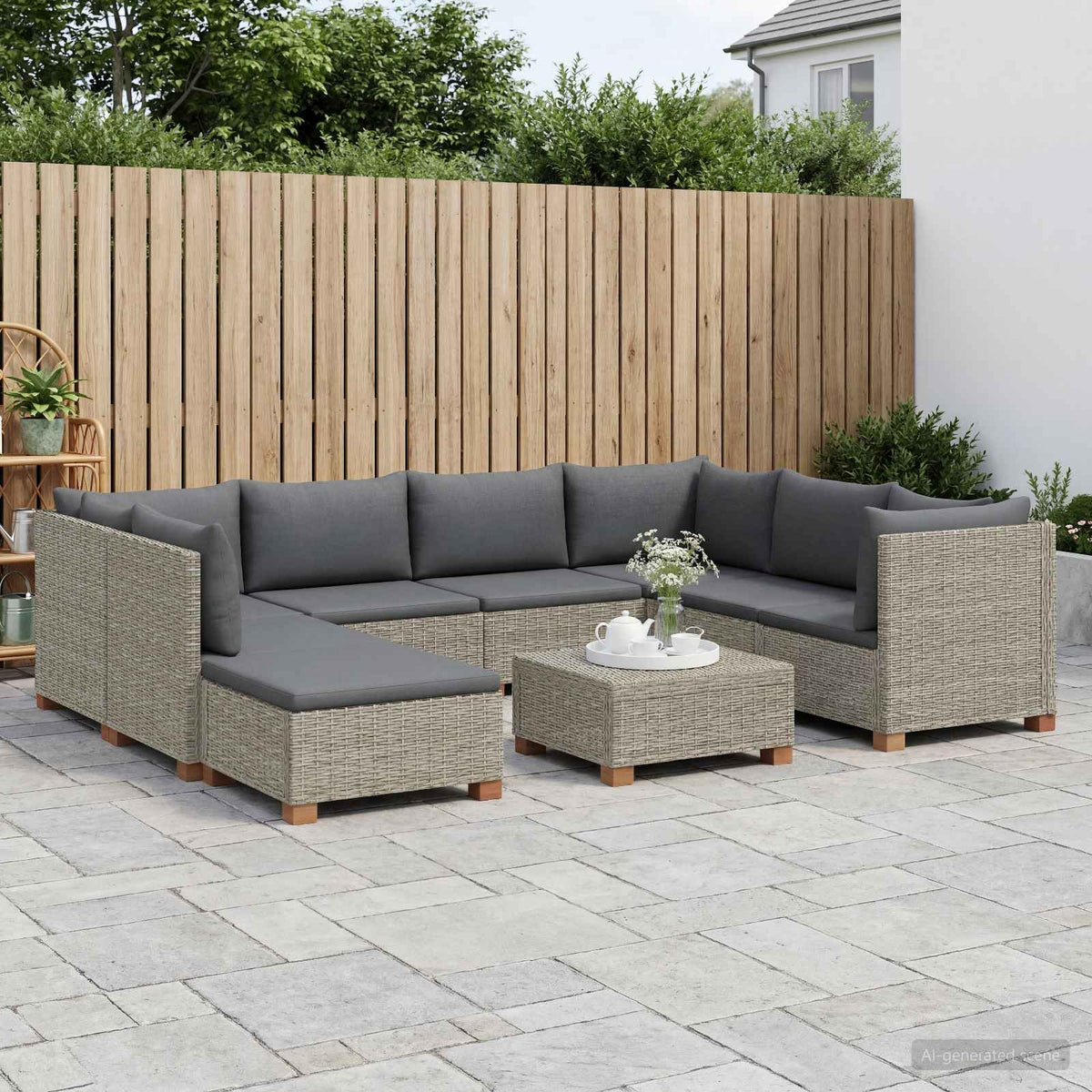 vidaXL 9 pcs Rattan Lounge Set with Cushions GENDT Natural Rattan 3