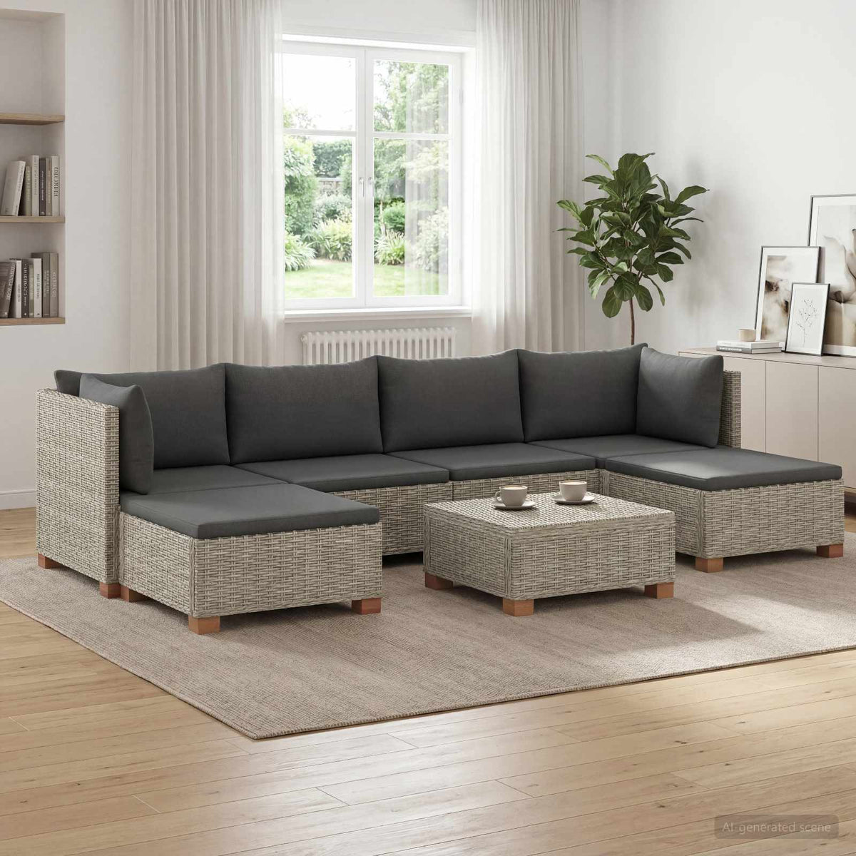 vidaXL 7 pcs Rattan Lounge Set with Cushions GENDT Natural Rattan 1