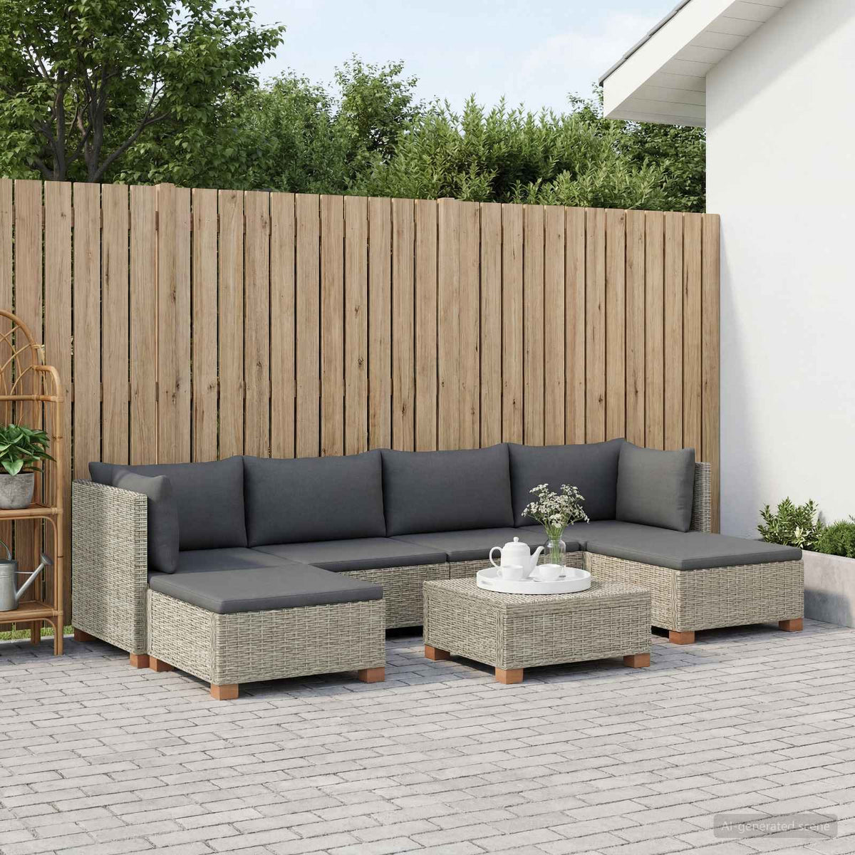 vidaXL 7 pcs Rattan Lounge Set with Cushions GENDT Natural Rattan 3
