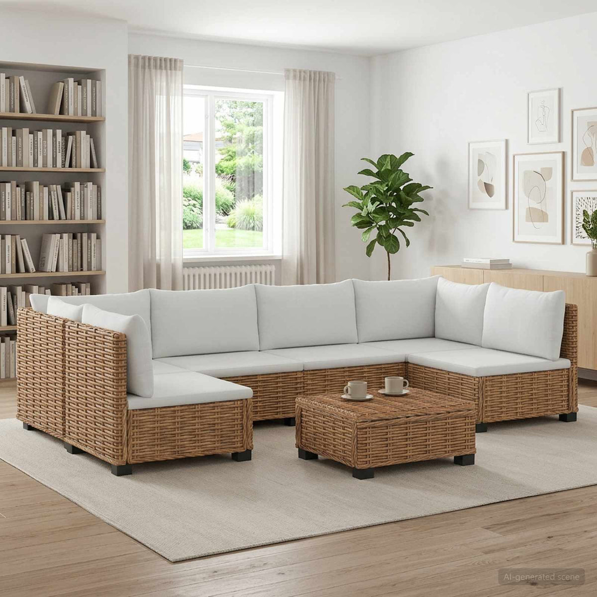 vidaXL 7 pcs Rattan Lounge Set with Cushions GENDT Natural Rattan 1