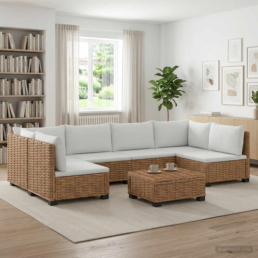 vidaXL 7 pcs Rattan Lounge Set with Cushions GENDT Natural Rattan 1