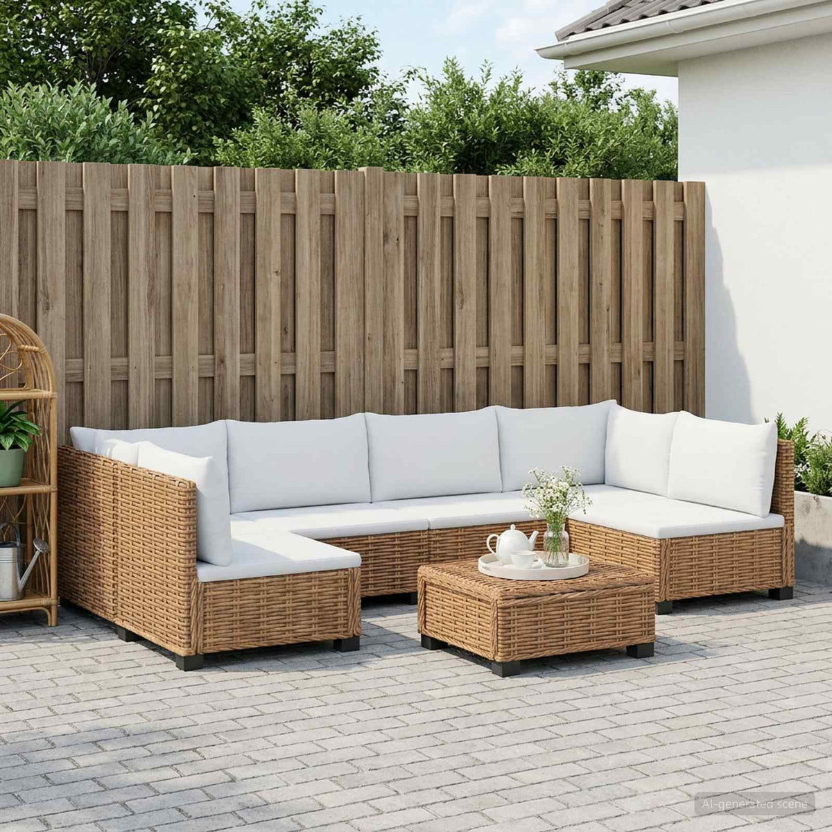 vidaXL 7 pcs Rattan Lounge Set with Cushions GENDT Natural Rattan 3