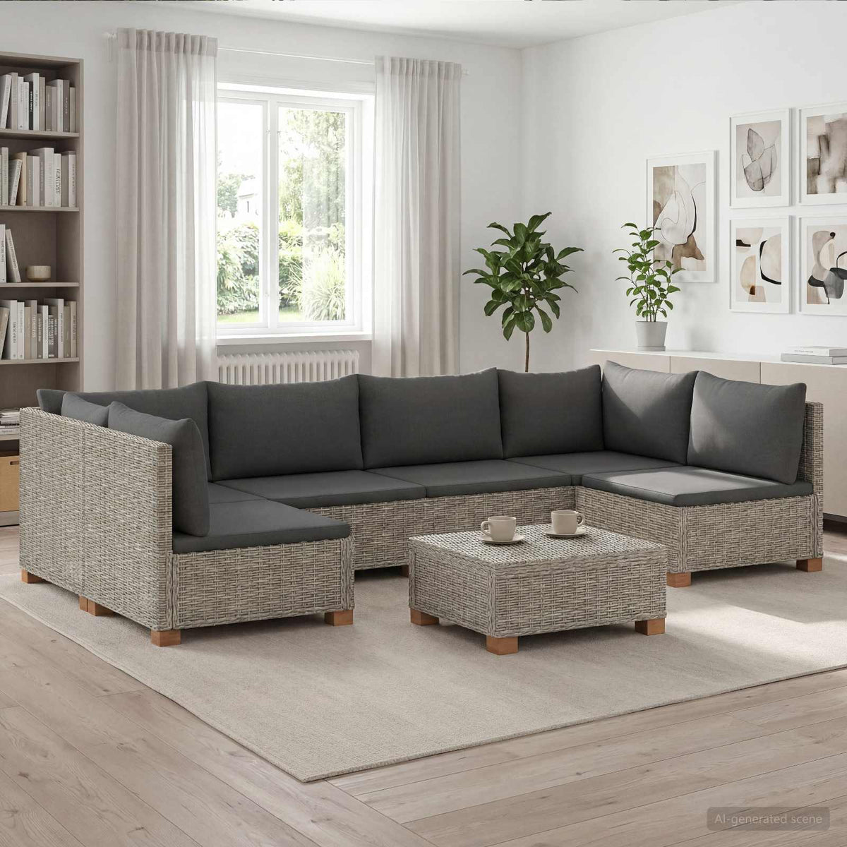 vidaXL 7 pcs Rattan Lounge Set with Cushions GENDT Natural Rattan 1