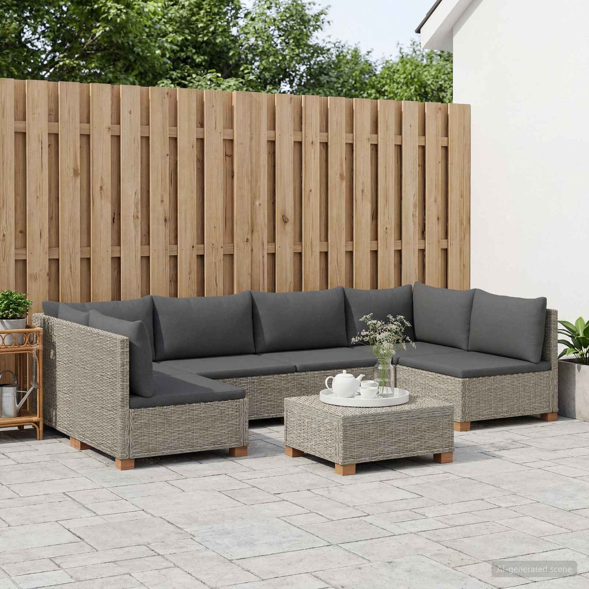 vidaXL 7 pcs Rattan Lounge Set with Cushions GENDT Natural Rattan 3