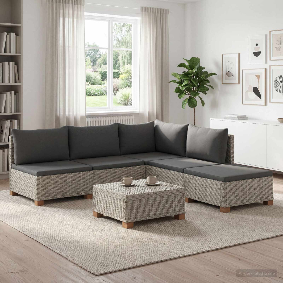 vidaXL 6 pcs Rattan Lounge Set with Cushions GENDT Natural Rattan 1