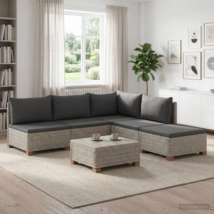 vidaXL 6 pcs Rattan Lounge Set with Cushions GENDT Natural Rattan 1