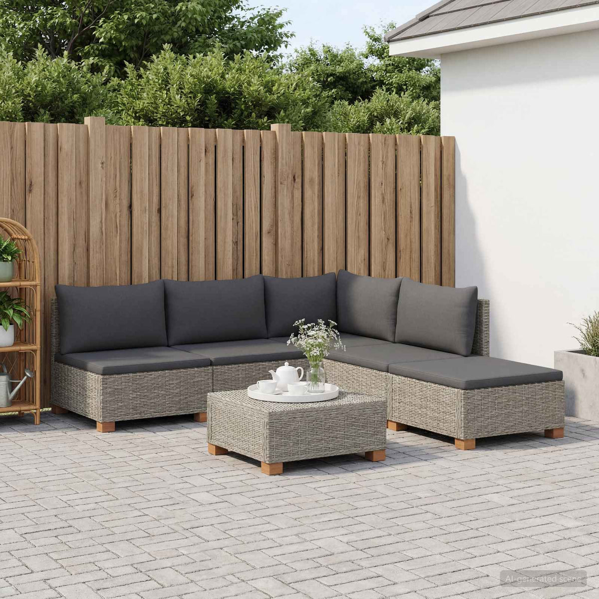 vidaXL 6 pcs Rattan Lounge Set with Cushions GENDT Natural Rattan 3