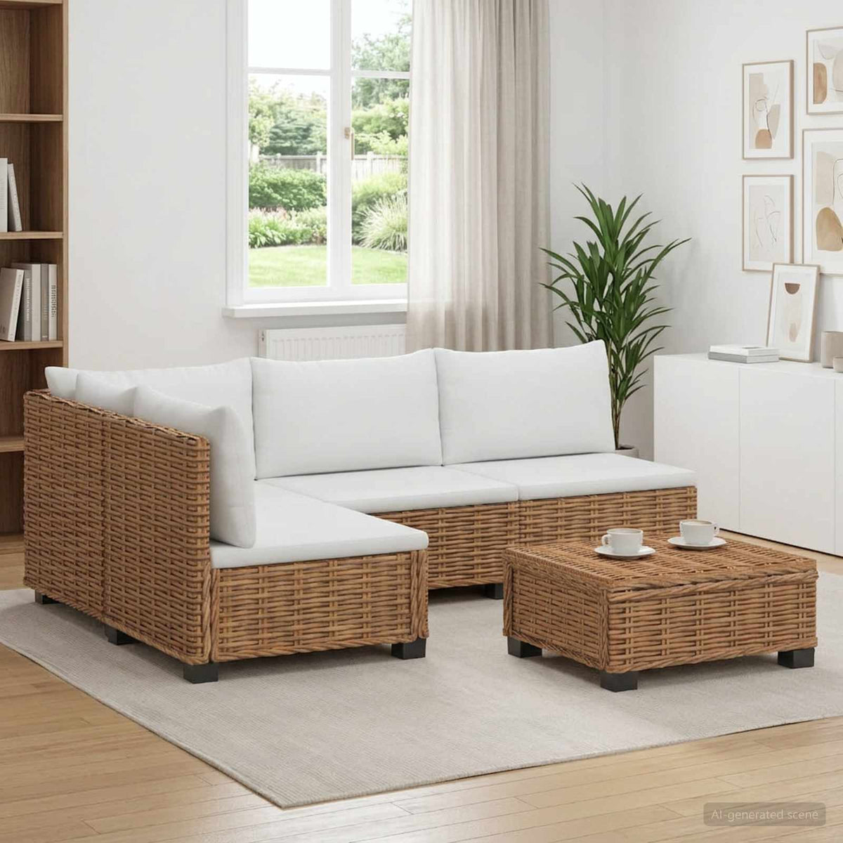 vidaXL 5 pcs Rattan Lounge Set with Cushions GENDT Natural Rattan 1