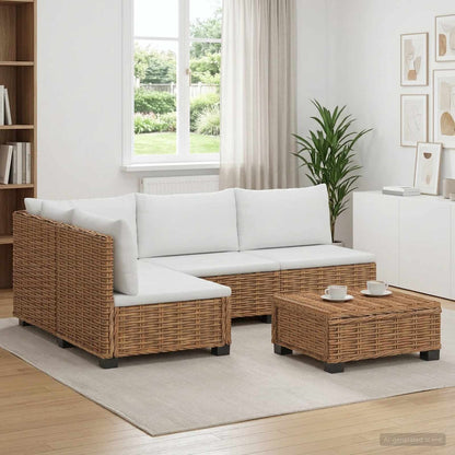 vidaXL 5 pcs Rattan Lounge Set with Cushions GENDT Natural Rattan 1