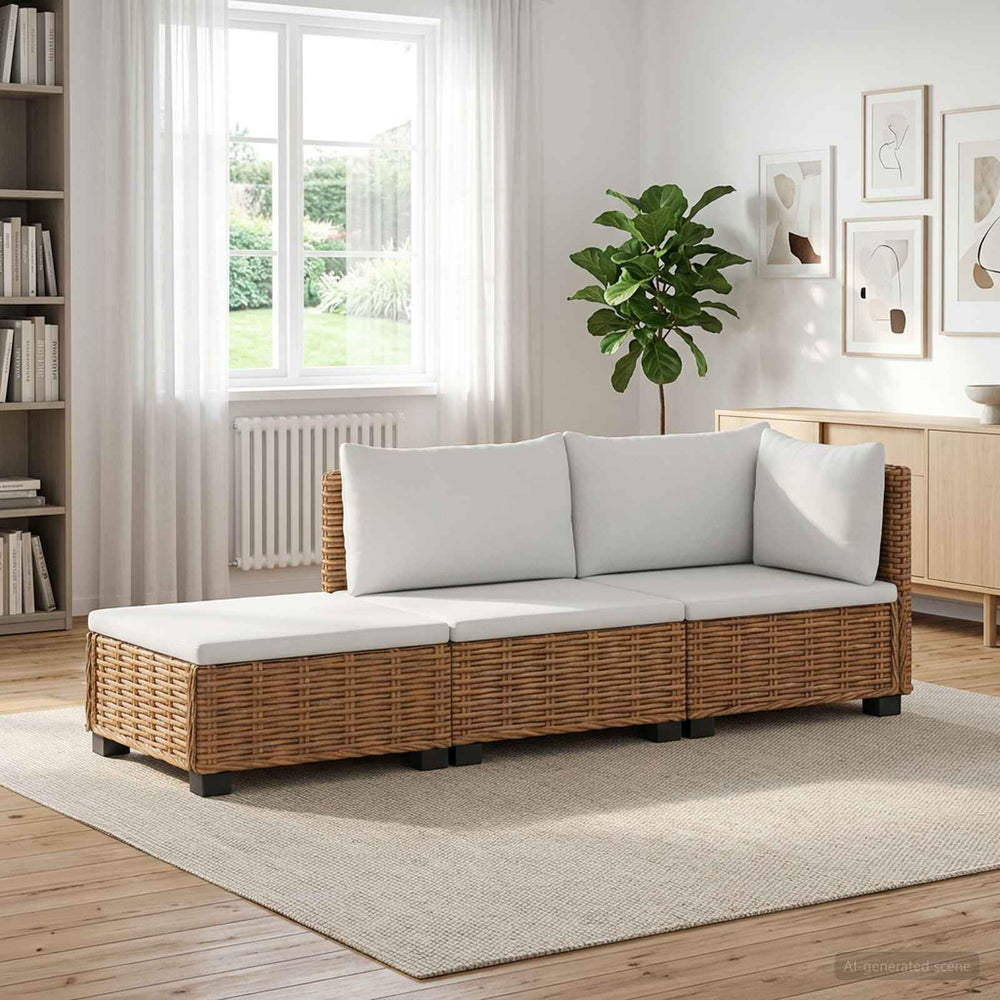 vidaXL 3 pcs Rattan Lounge Set with Cushions GENDT Natural Rattan