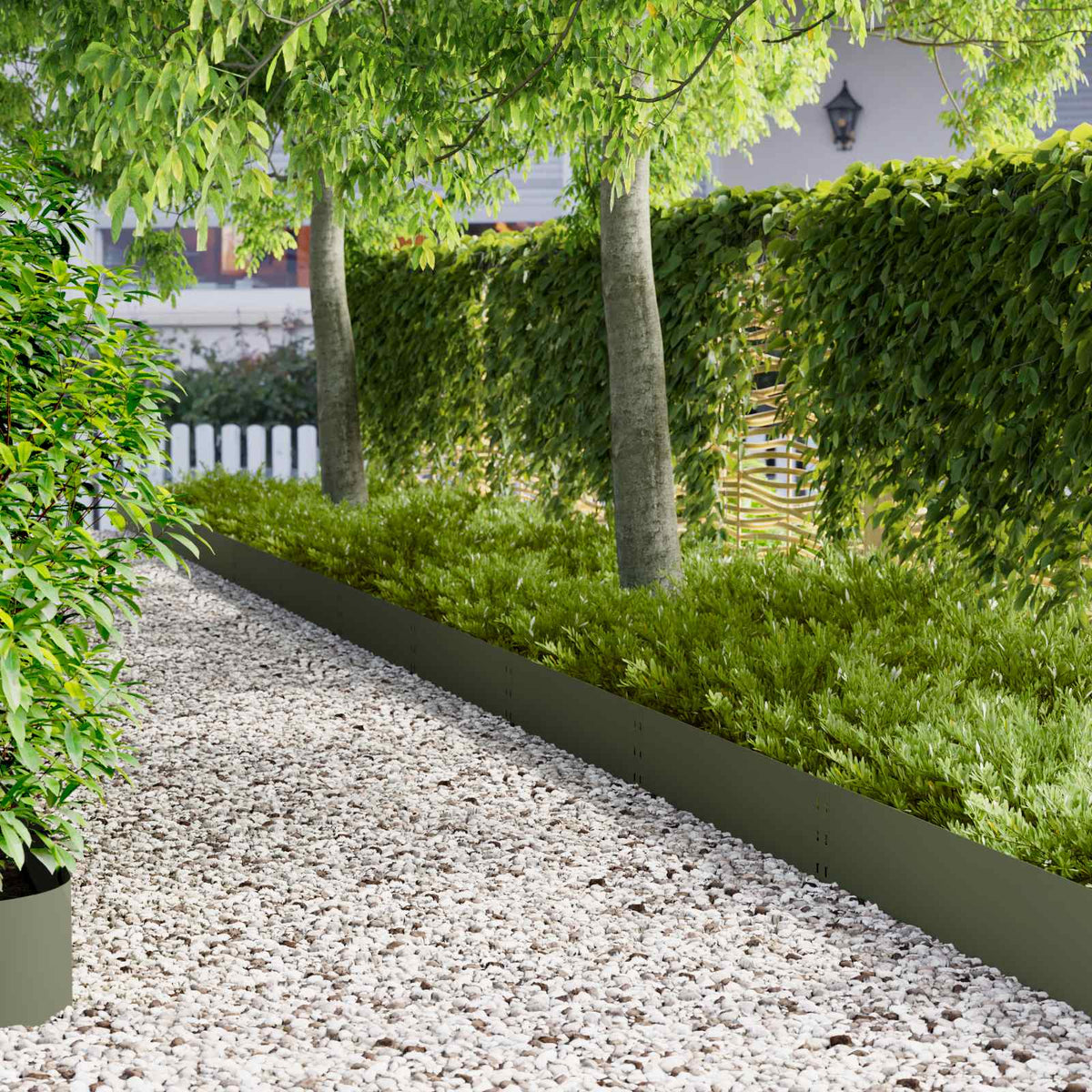 Lawn Edging 100 x Steel 20 pcs Height 25 cm Olive green