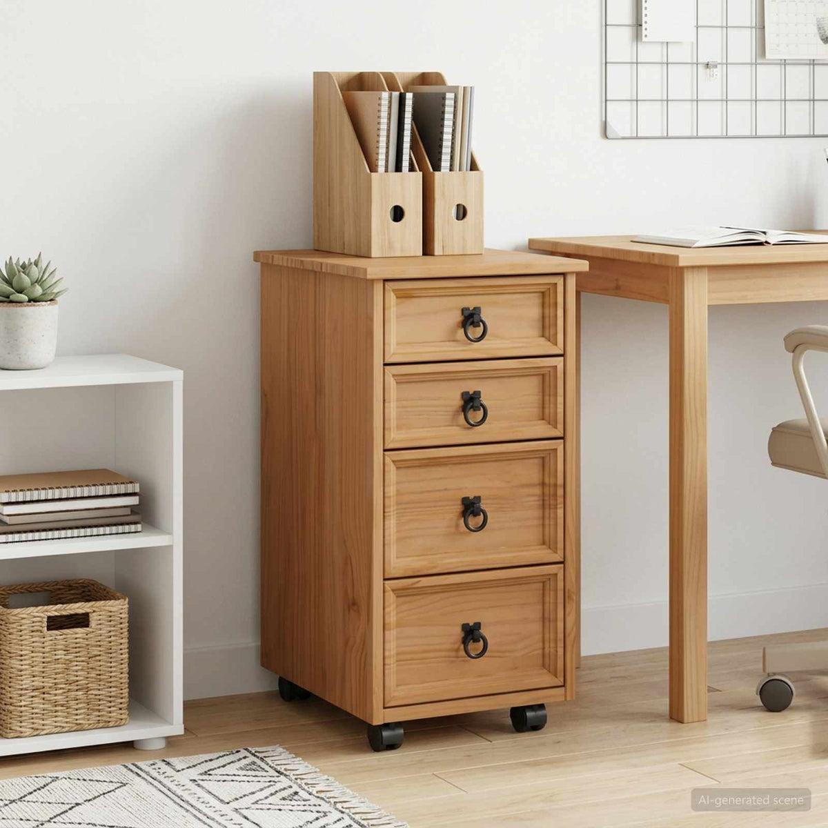Rolling Cabinet with Drawers CORONA Honey brown 4 drawers