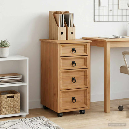 Rolling Cabinet with Drawers CORONA Honey brown 4 drawers