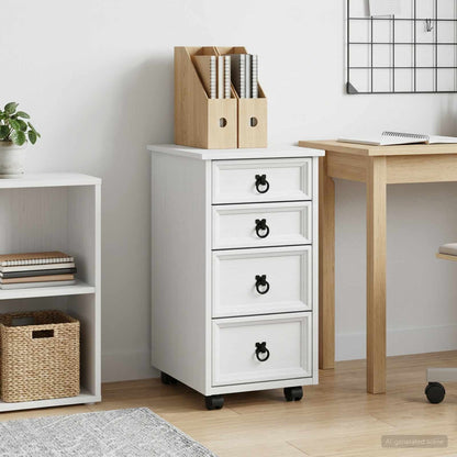 Rolling Cabinet with Drawers CORONA White 4 drawers