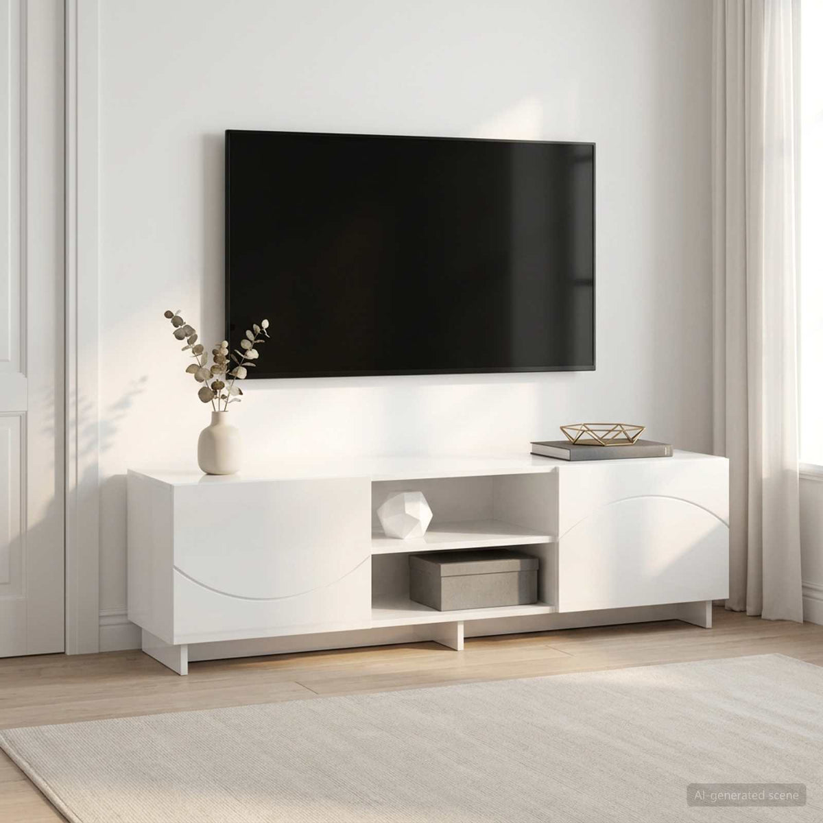 TV Stand Engineered Wood 140 x 34.5 x 40 cm High gloss white