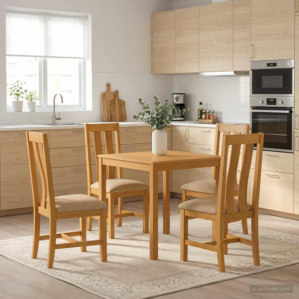 vidaXL Dining Set 5 pcs Beige Solid Oak Wood 1