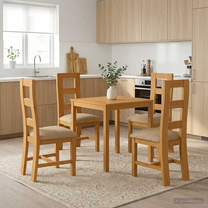 vidaXL Dining Set 5 pcs Beige Solid Oak Wood 1