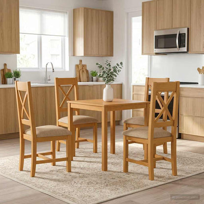 vidaXL Dining Set 5 pcs Beige Solid Oak Wood 1