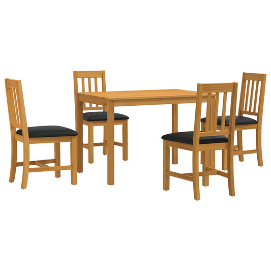 vidaXL Dining Set 5 pcs Black Solid Oak Wood 2