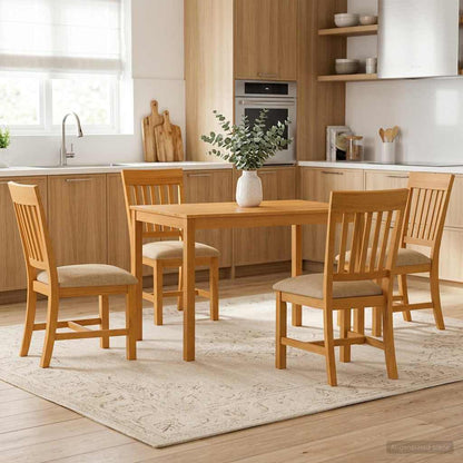 vidaXL Dining Set 5 pcs Beige Solid Oak Wood 1
