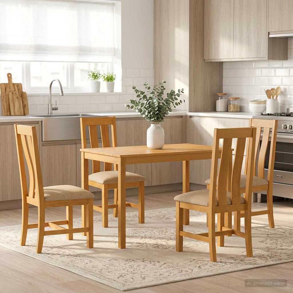 vidaXL Dining Set 5 pcs Beige Solid Oak Wood 1