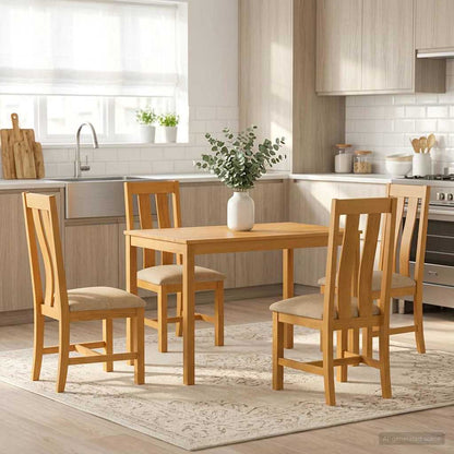 vidaXL Dining Set 5 pcs Beige Solid Oak Wood 1