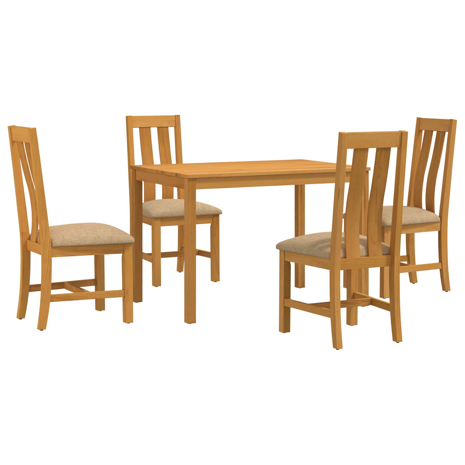 vidaXL Dining Set 5 pcs Beige Solid Oak Wood 2