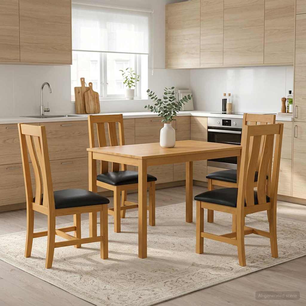 vidaXL Dining Set 5 pcs Black Solid Oak Wood 1