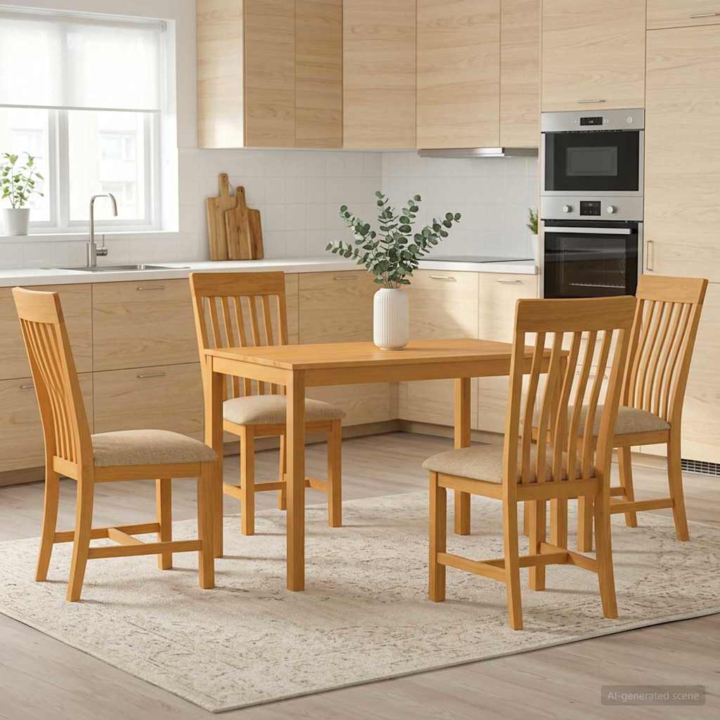 vidaXL Dining Set 5 pcs Beige Solid Oak Wood 1