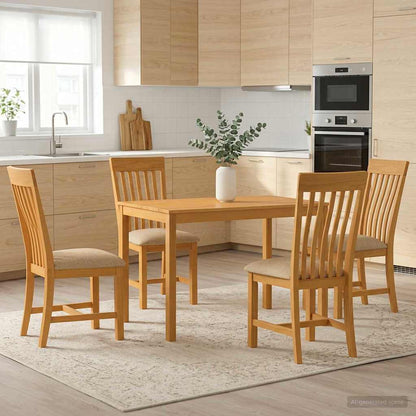 vidaXL Dining Set 5 pcs Beige Solid Oak Wood 1