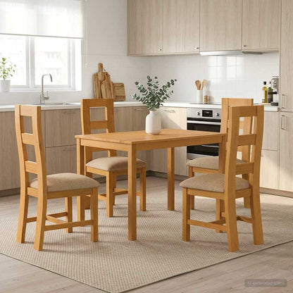 vidaXL Dining Set 5 pcs Beige Solid Oak Wood 1
