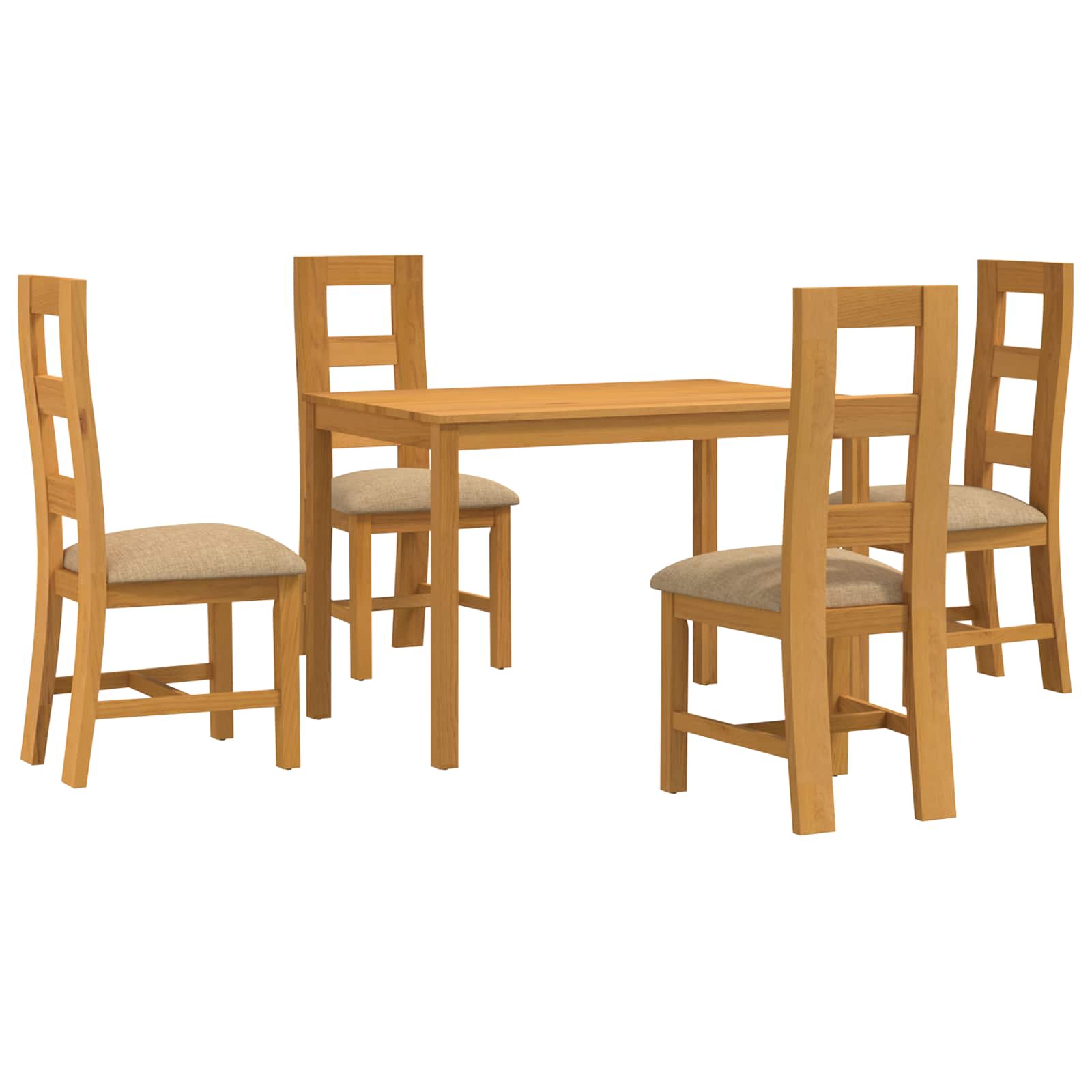vidaXL Dining Set 5 pcs Beige Solid Oak Wood 2