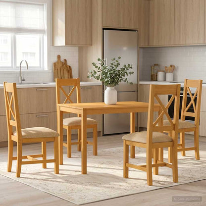 vidaXL Dining Set 5 pcs Beige Solid Oak Wood 1