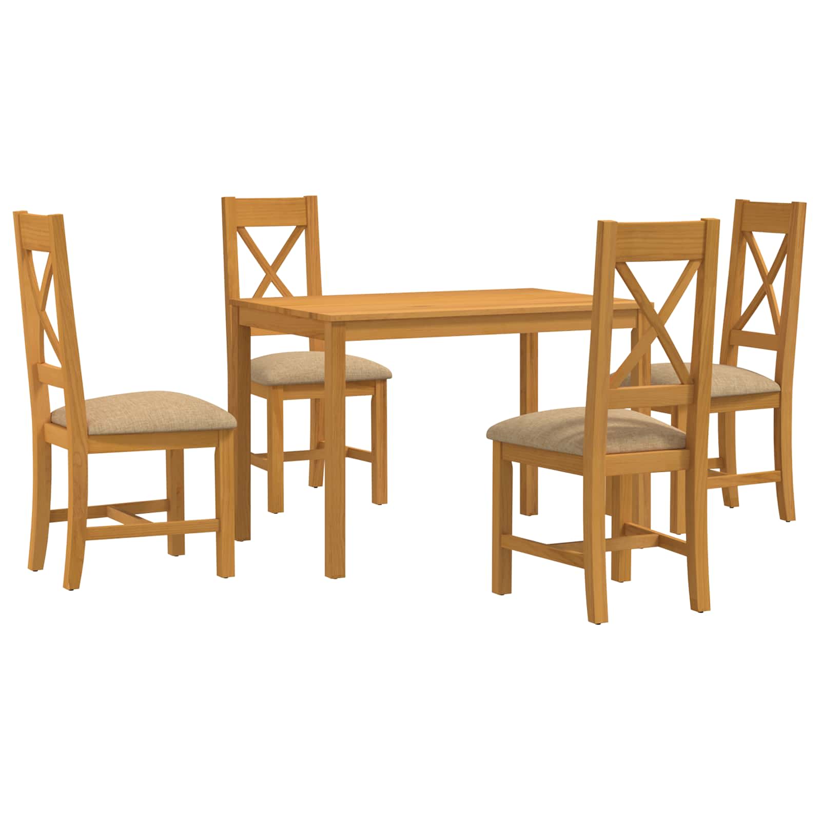 vidaXL Dining Set 5 pcs Beige Solid Oak Wood 2