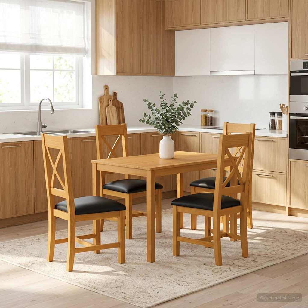 vidaXL Dining Set 5 pcs Black Solid Oak Wood 1