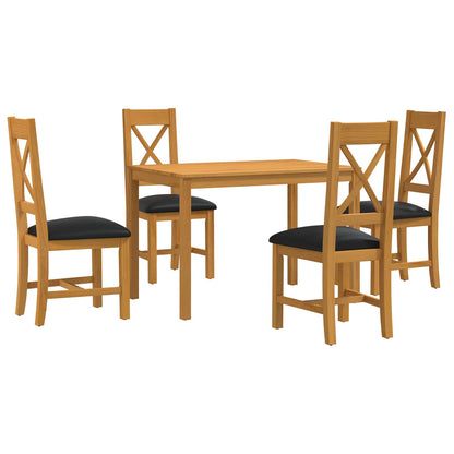 vidaXL Dining Set 5 pcs Black Solid Oak Wood 2