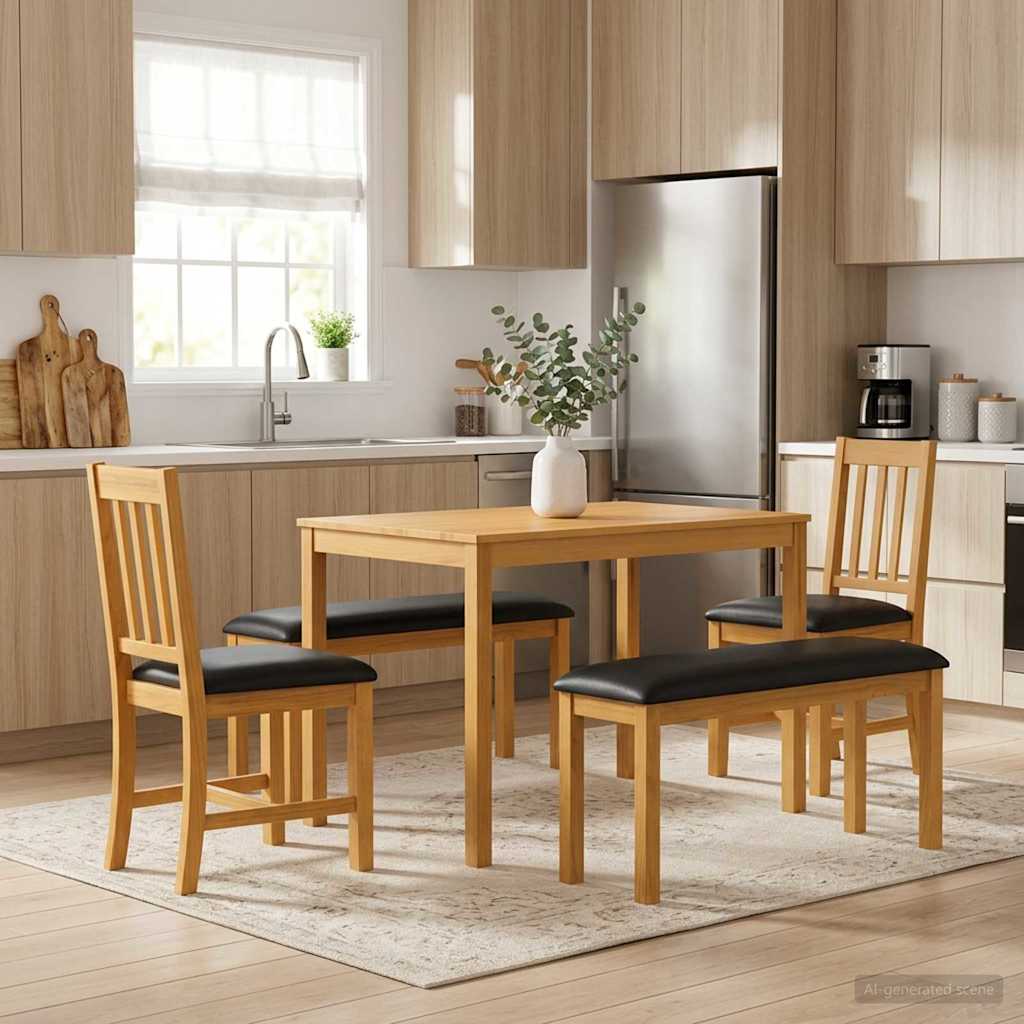 vidaXL Dining Set 5 pcs Black Solid Oak Wood 1
