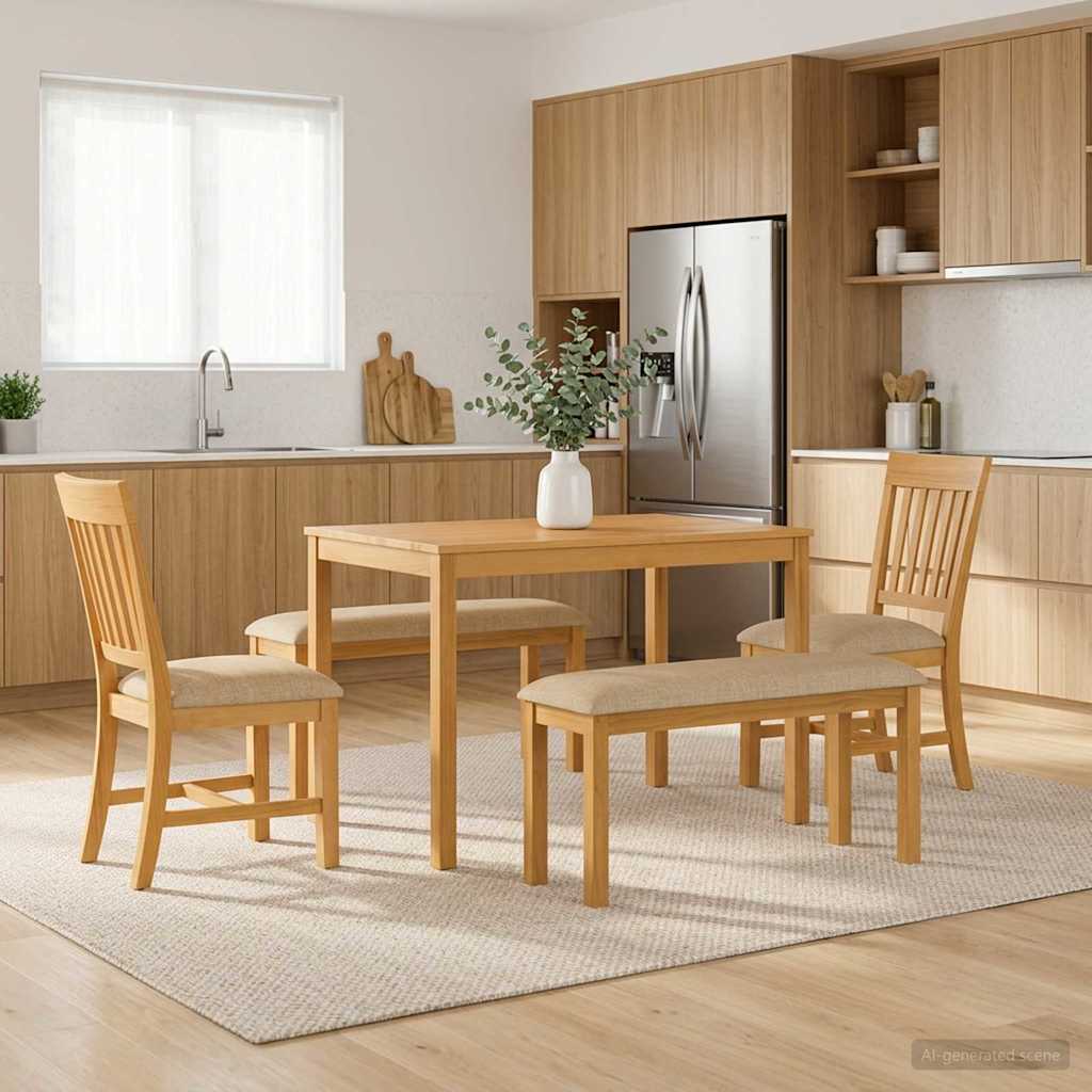 vidaXL Dining Set 5 pcs Beige Solid Oak Wood 1